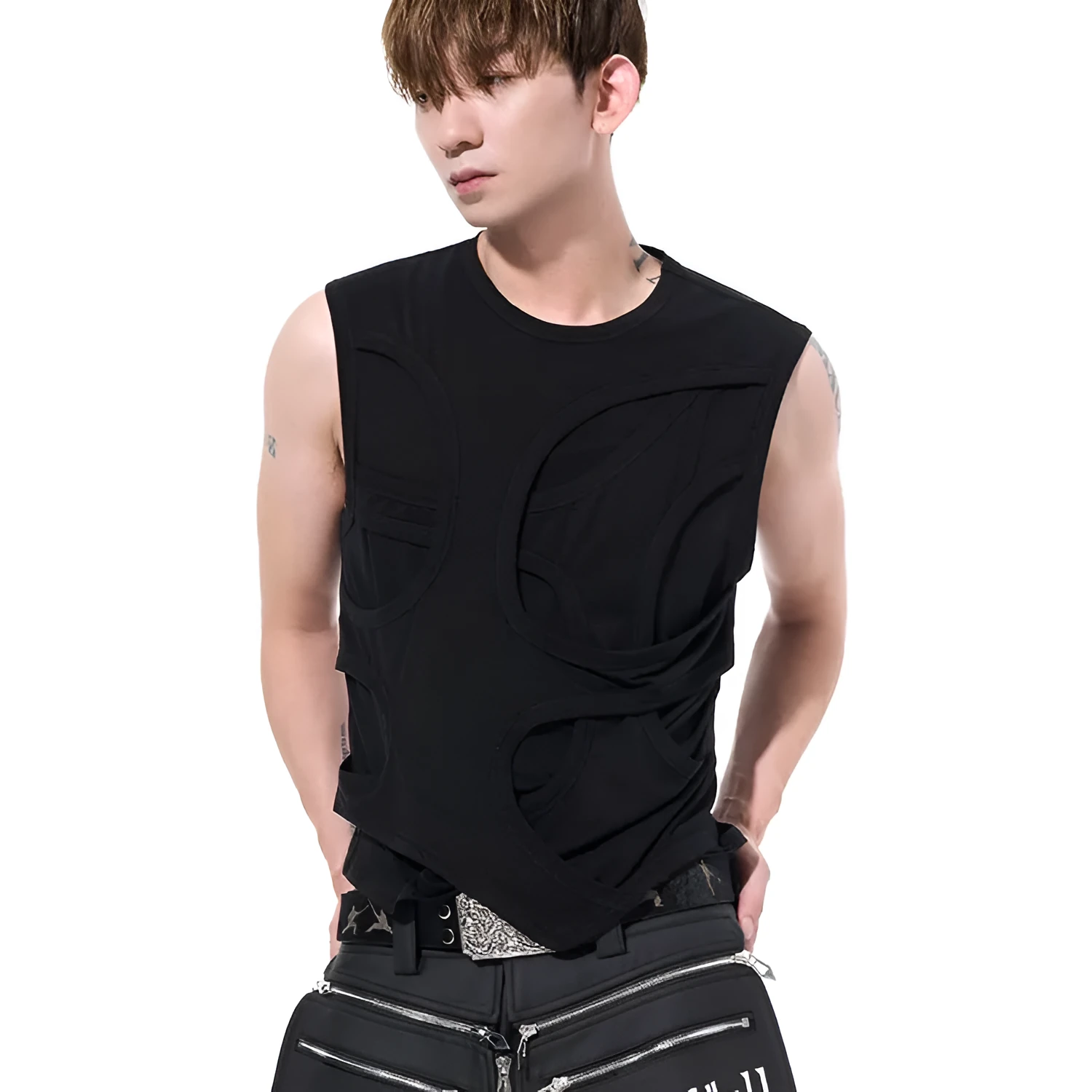 Men's grey lyocell summer vest with round neck collar