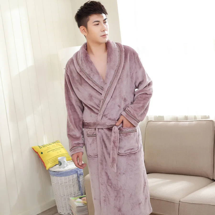 Flannel couple nightgown hotel bathrobe in wine red colour, loose fit unisex design
