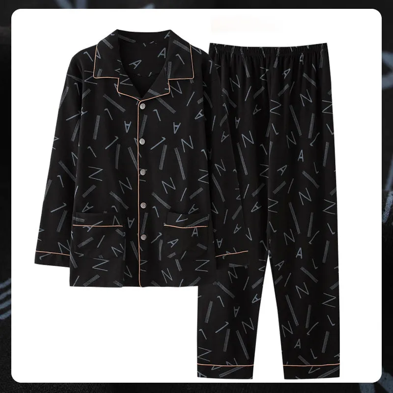 Antarctic men's pure cotton pyjama set in solid colour with long sleeves and elastic waist trousers