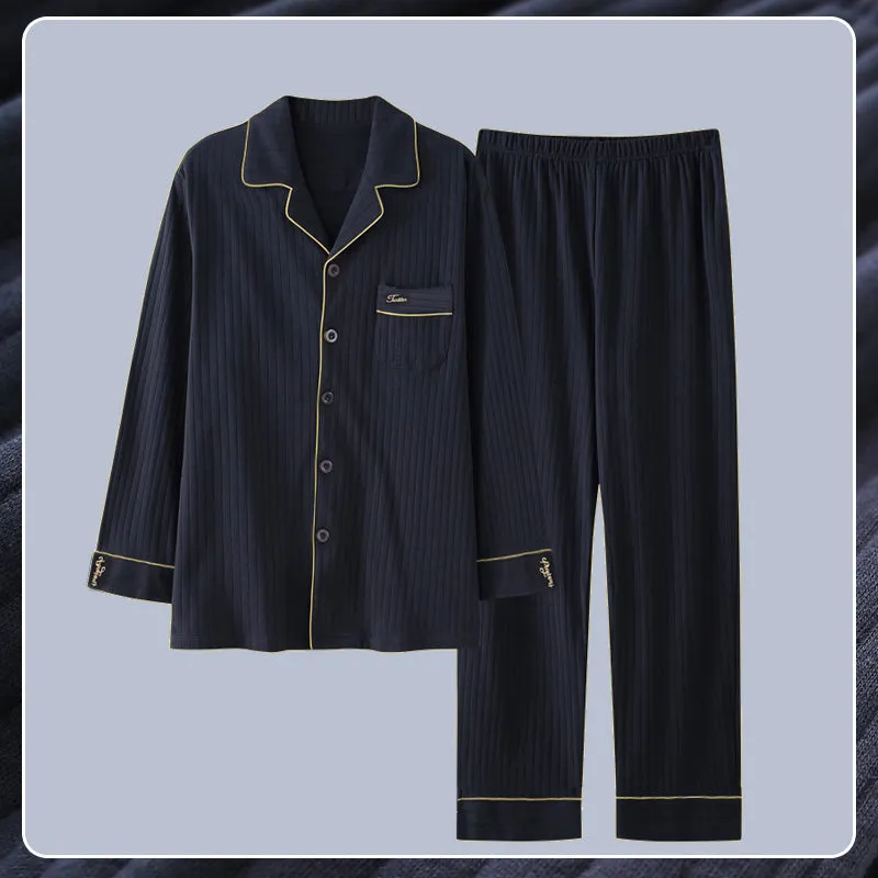 Antarctic men's pure cotton pyjama set in solid colour with long sleeves and elastic waist trousers