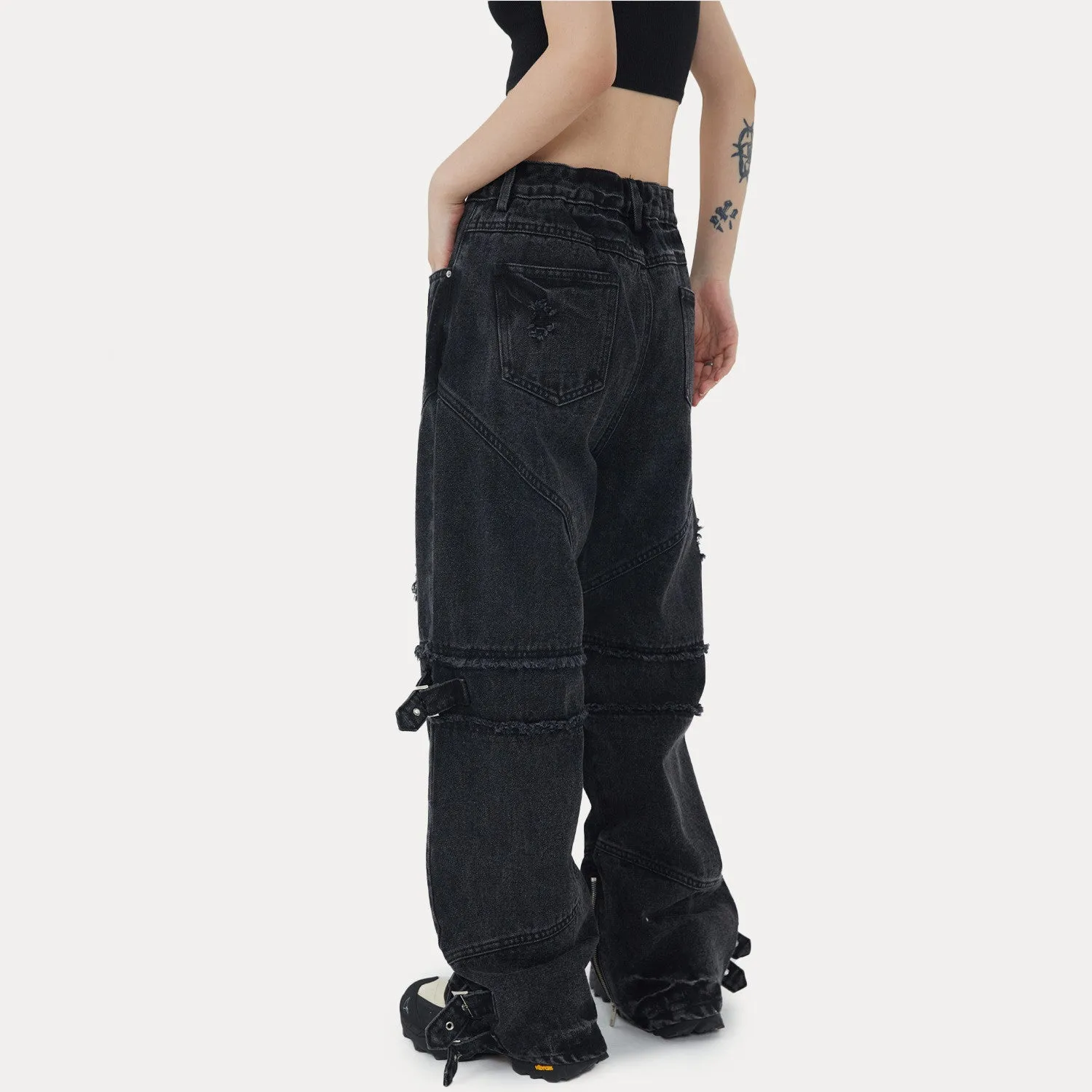 Unisex loose straight leg cotton trousers in black available in multiple sizes