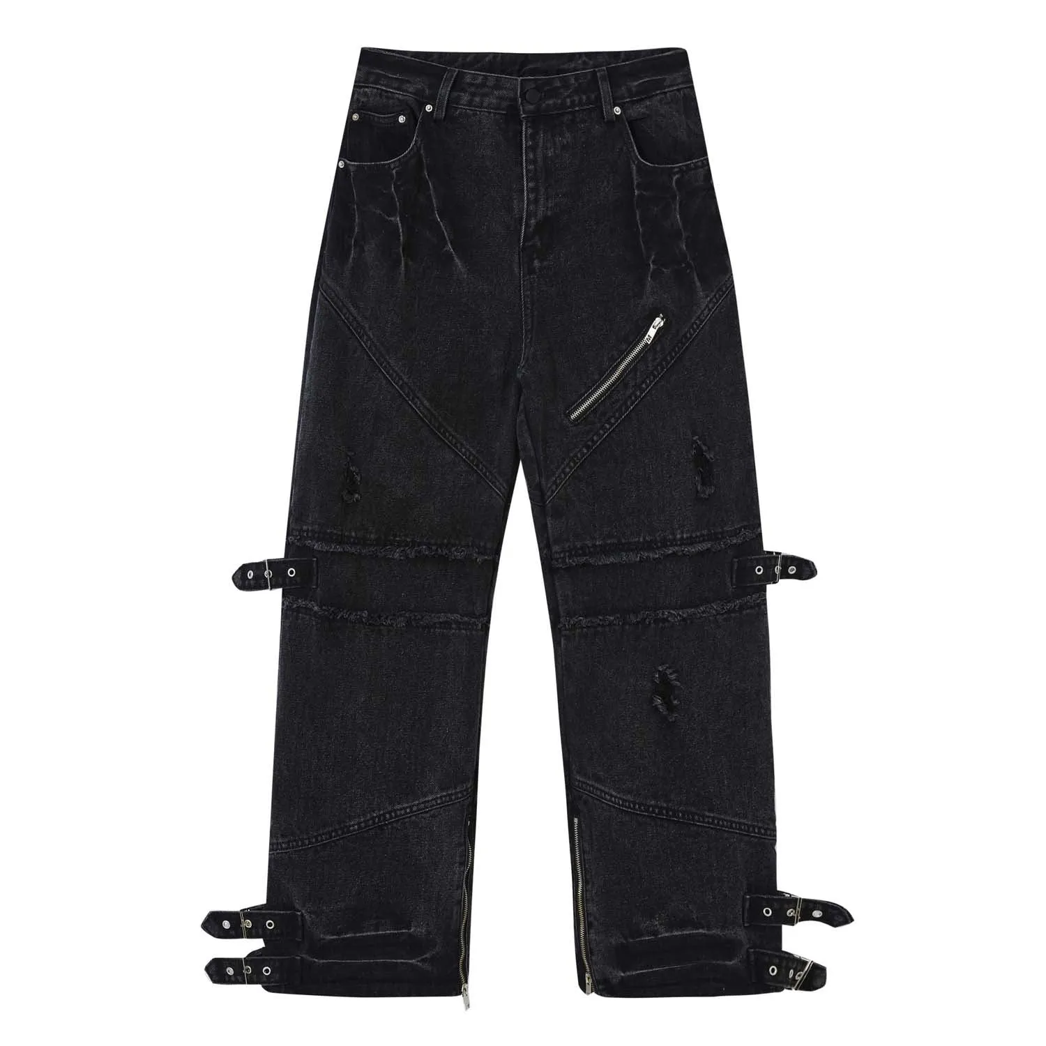 Unisex loose straight leg cotton trousers in black available in multiple sizes