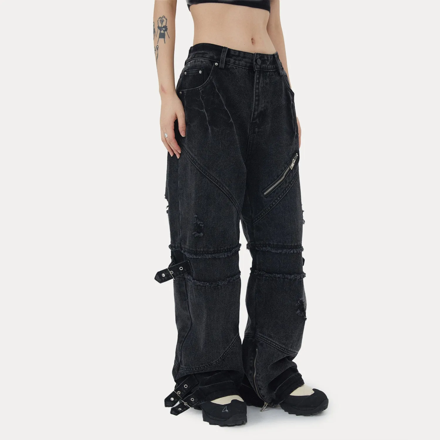 Unisex loose straight leg cotton trousers in black available in multiple sizes