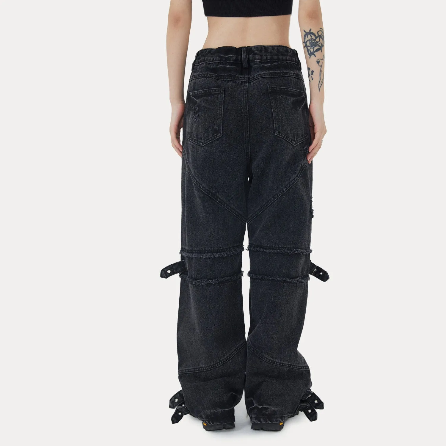 Unisex loose straight leg cotton trousers in black available in multiple sizes