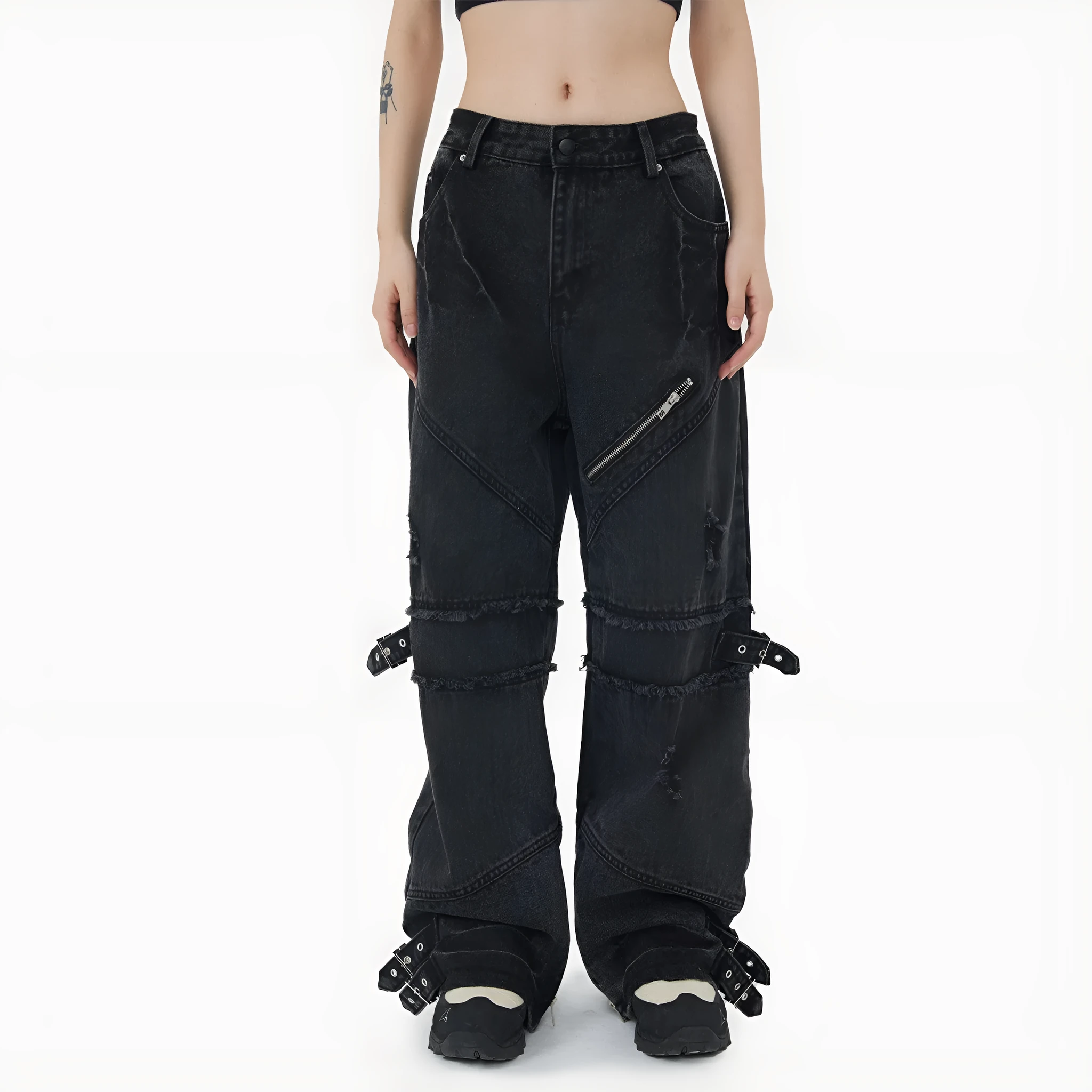 Unisex loose straight leg cotton trousers in black available in multiple sizes