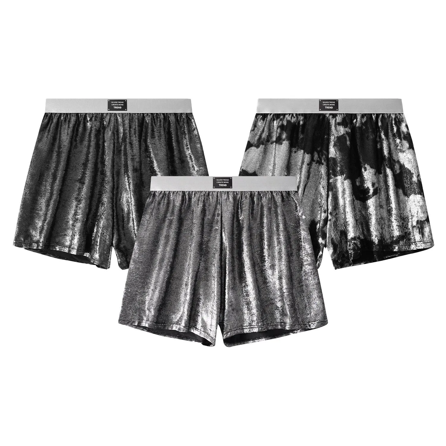 Galaxy Reflective men's woven sports underwear in loose fit, shown in silver colour.