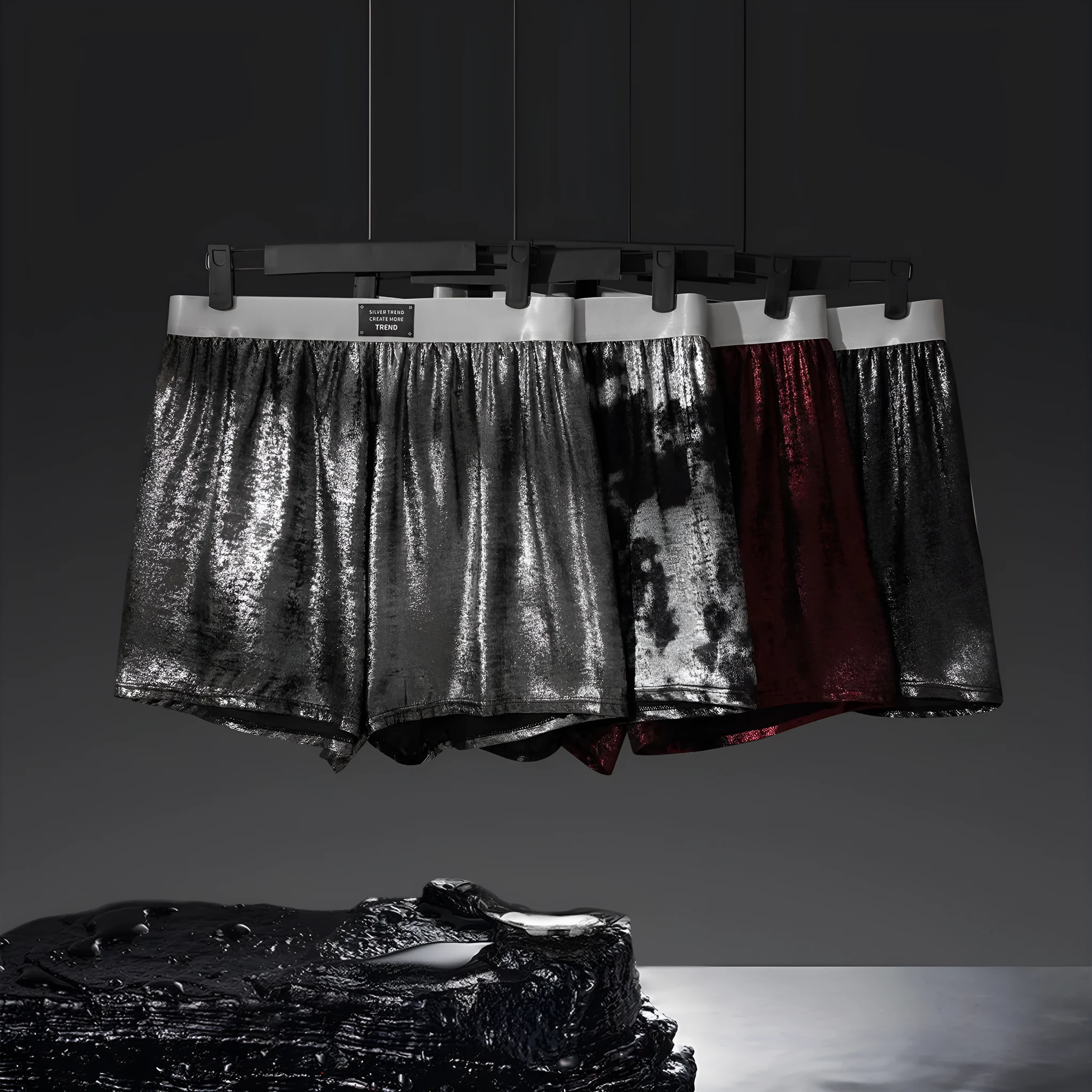 Galaxy Reflective men's woven sports underwear in loose fit, shown in silver colour.
