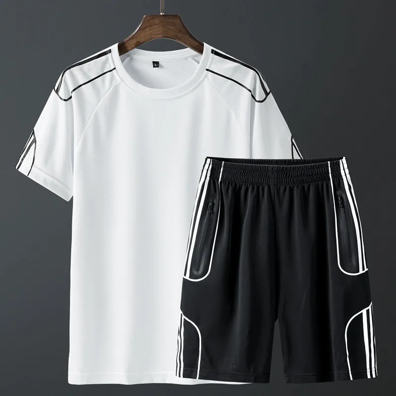 Short sleeved sportswear shorts suit in black with thin fabric T-shirt and matching shorts for men and women