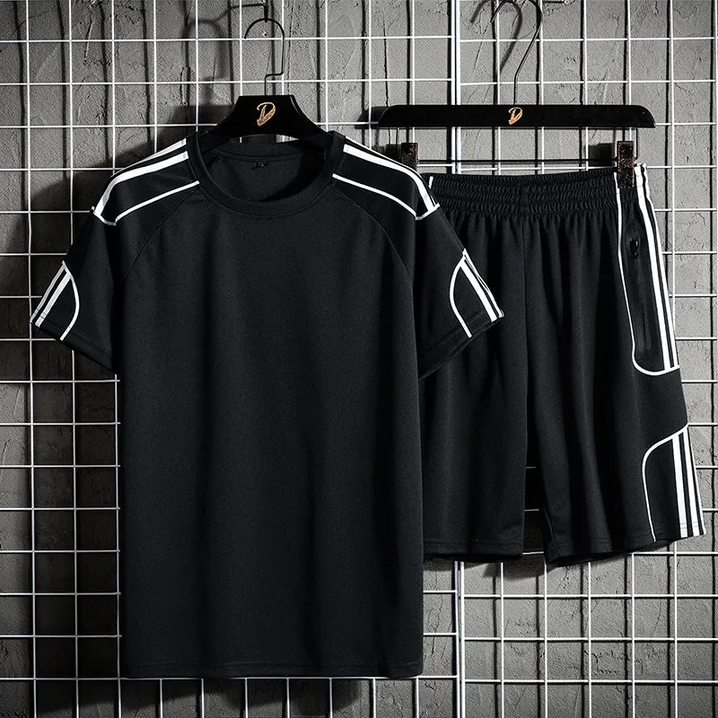 Short sleeved sportswear shorts suit in black with thin fabric T-shirt and matching shorts for men and women