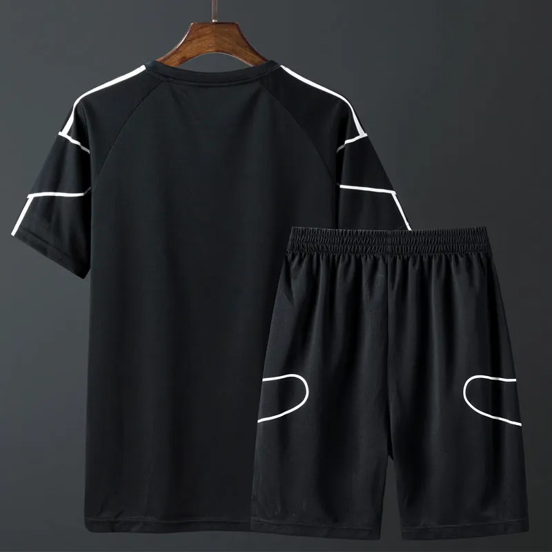 Short sleeved sportswear shorts suit in black with thin fabric T-shirt and matching shorts for men and women