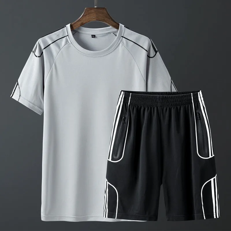 Short sleeved sportswear shorts suit in black with thin fabric T-shirt and matching shorts for men and women