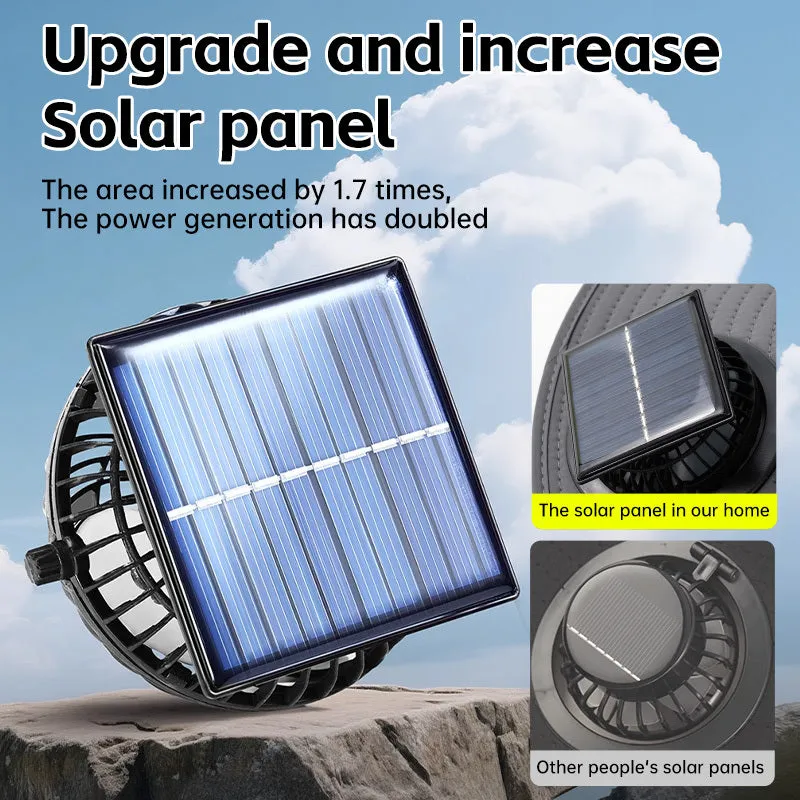 Solar-powered fan hat with integrated cooling fan and rechargeable lithium battery in fishing hat design