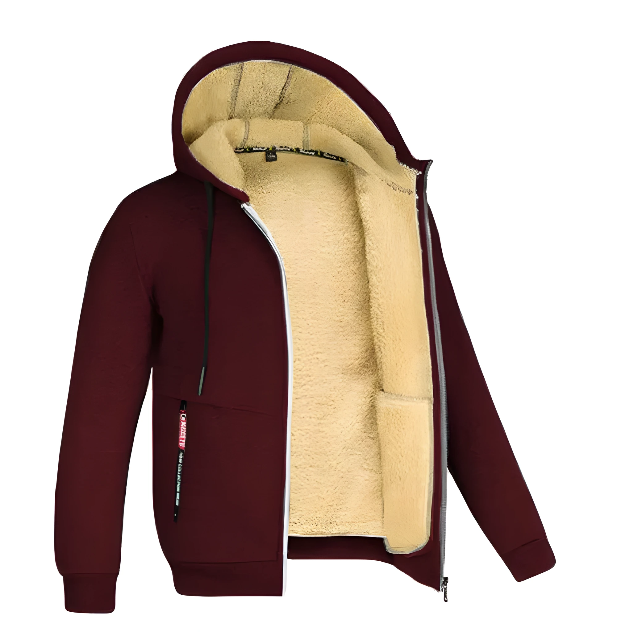 Men's fleece-lined winter cardigan coat with zipper pockets in army green, front view on model