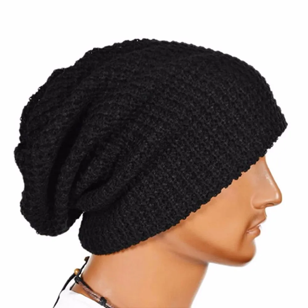 Warp-knitted wool cap with striped pattern in black, 32cm length