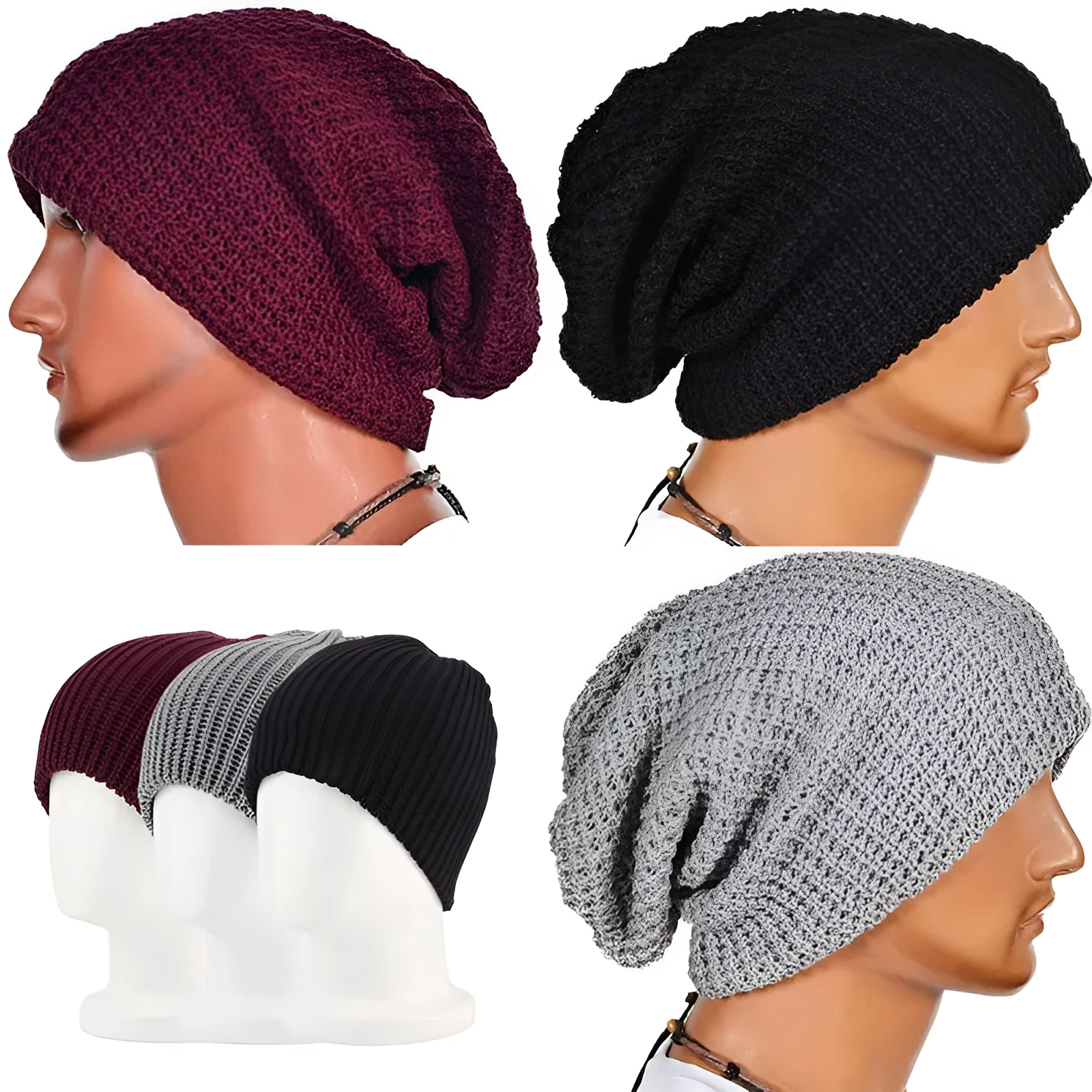 Warp-knitted wool cap with striped pattern in black, 32cm length