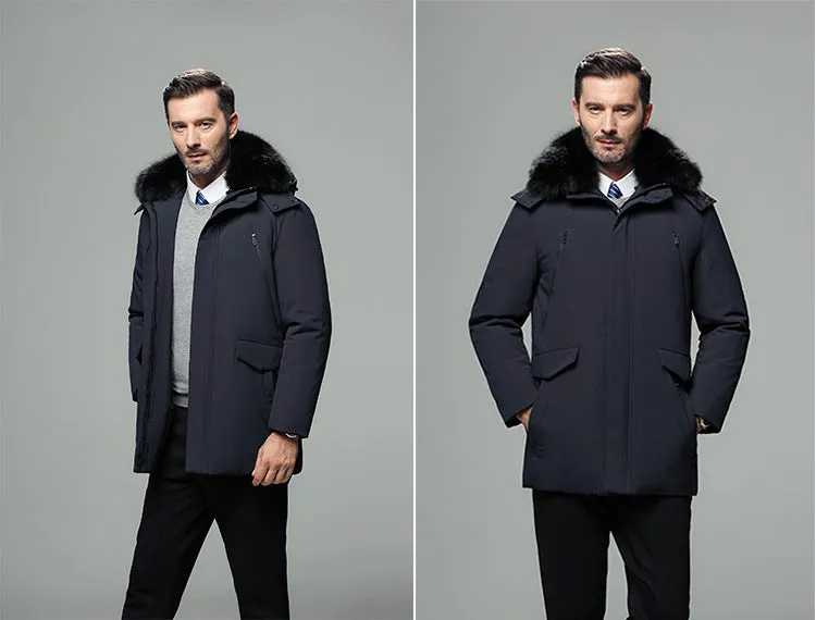 Winter jacket for dad in cotton, black colour, front view, sizes M to 4XL