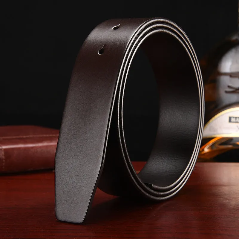 Men's headless buckle belt made from first layer cowhide leather in Coffee colour on white background