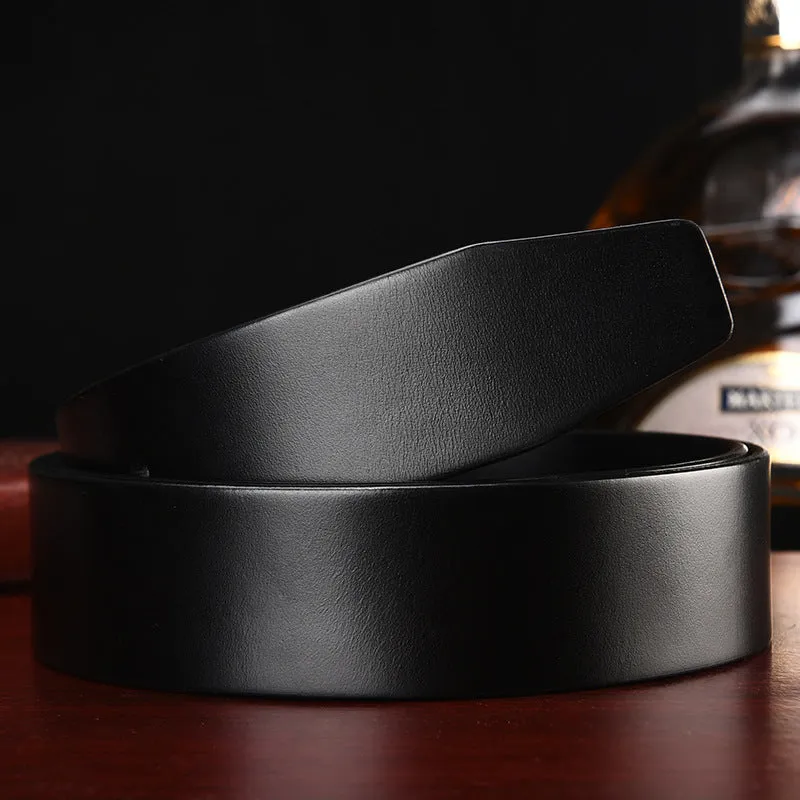 Men's headless buckle belt made from first layer cowhide leather in Coffee colour on white background