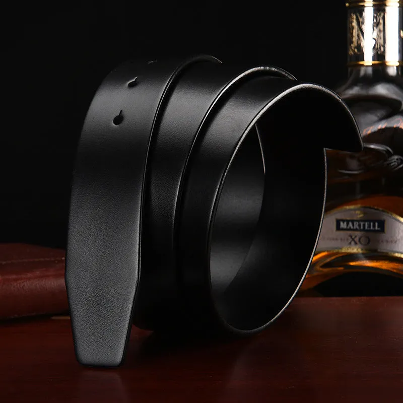 Men's headless buckle belt made from first layer cowhide leather in Coffee colour on white background