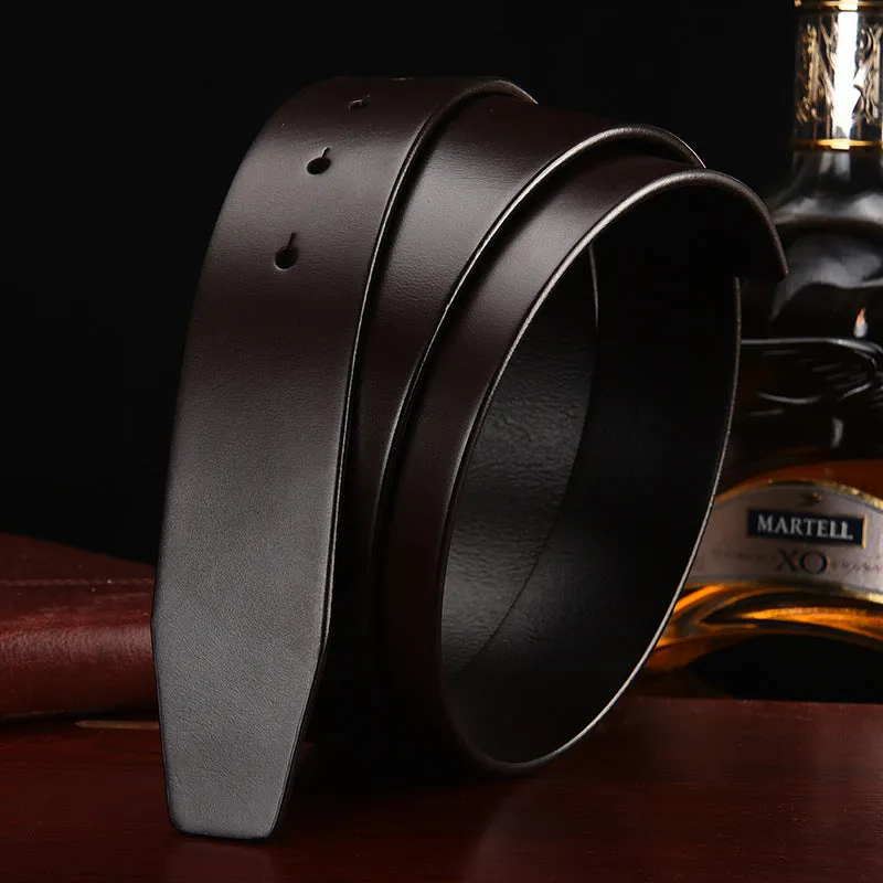 Men's headless buckle belt made from first layer cowhide leather in Coffee colour on white background