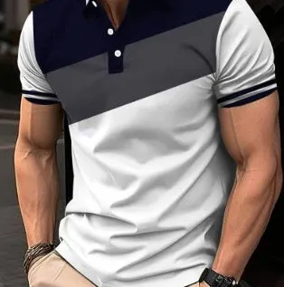 Men's casual polo shirt top short sleeve polyester fibre in light blue, front view.