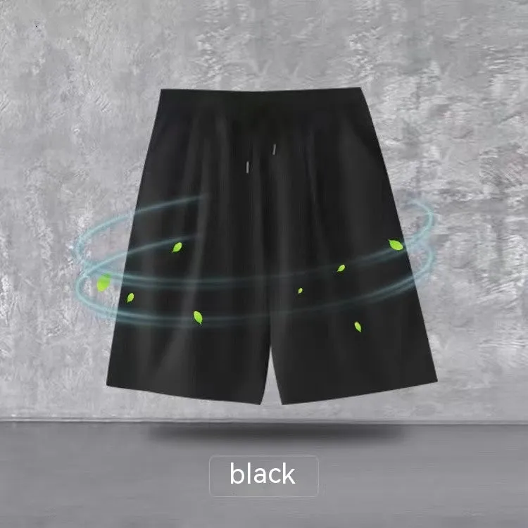 Men's summer loose fit polyester sports shorts in Black Ice Silk colour