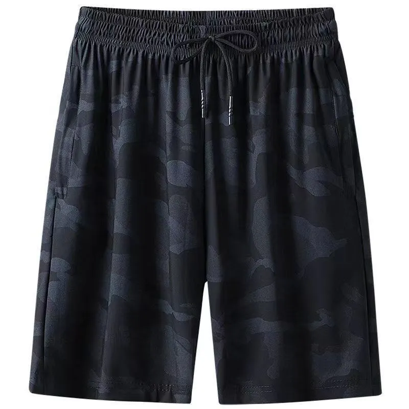 Men's summer loose fit polyester sports shorts in Black Ice Silk colour