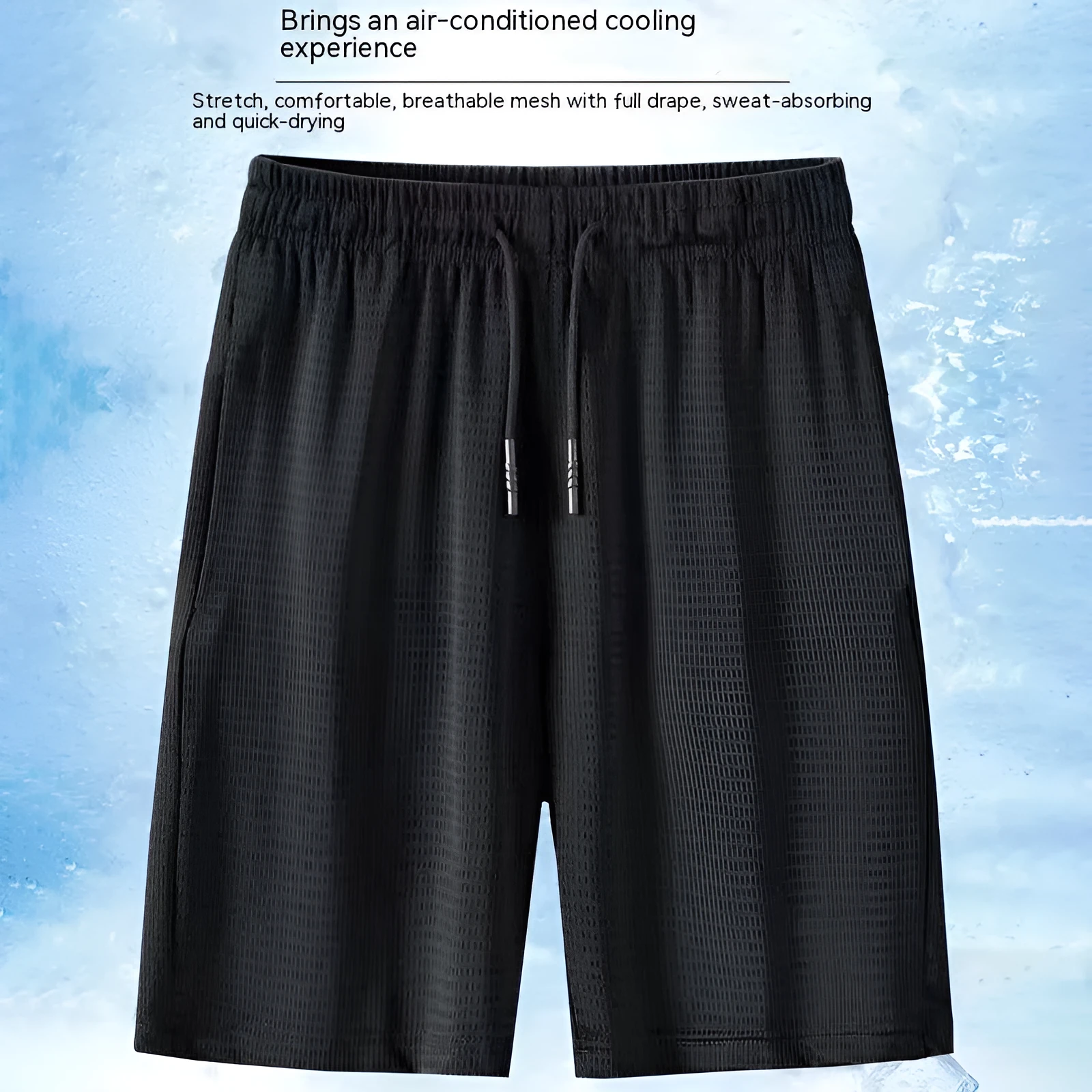 Men's summer loose fit polyester sports shorts in Black Ice Silk colour