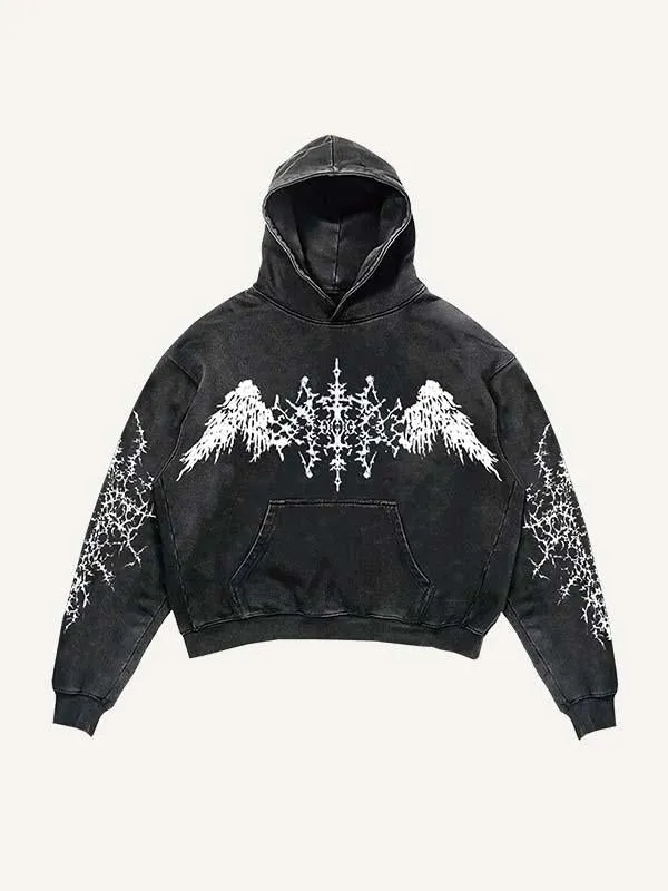 Men's black hooded long sleeve sweatshirt on plain background