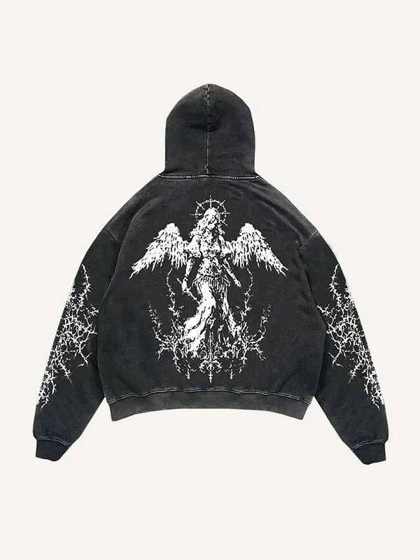 Men's black hooded long sleeve sweatshirt on plain background