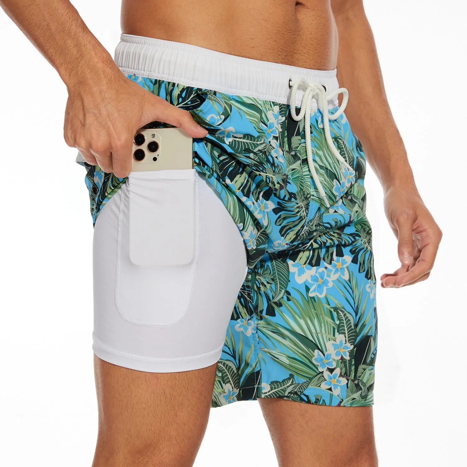 Men's summer shorts in striped pattern, elastic waistband, polyester fabric, available in sizes S to 5XL