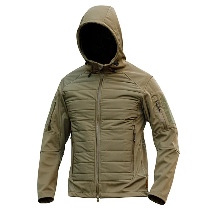 Men's solid-pattern camouflage cotton-padded jacket in black for commuter winter wear