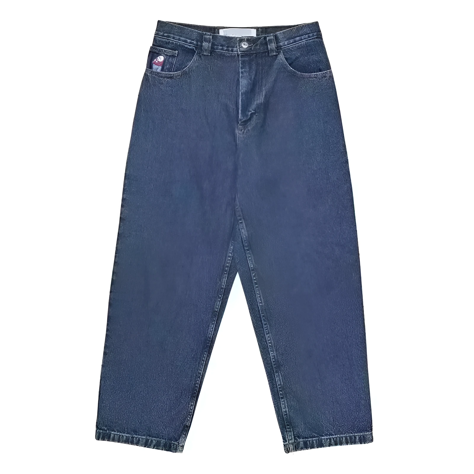 Men's retro patterned print straight-leg trousers in polyester fibre denim, available in black