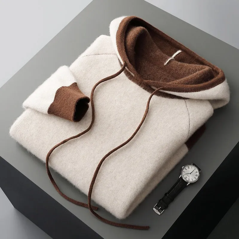 Knitted hooded pullover sweater coat in loose Korean style, available in purple velvet and elephant gray, winter casual wear for women.
