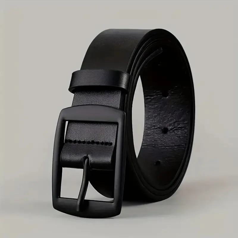 Men business casual imitation leather belt with alloy buckle, 120cm length, black buttons