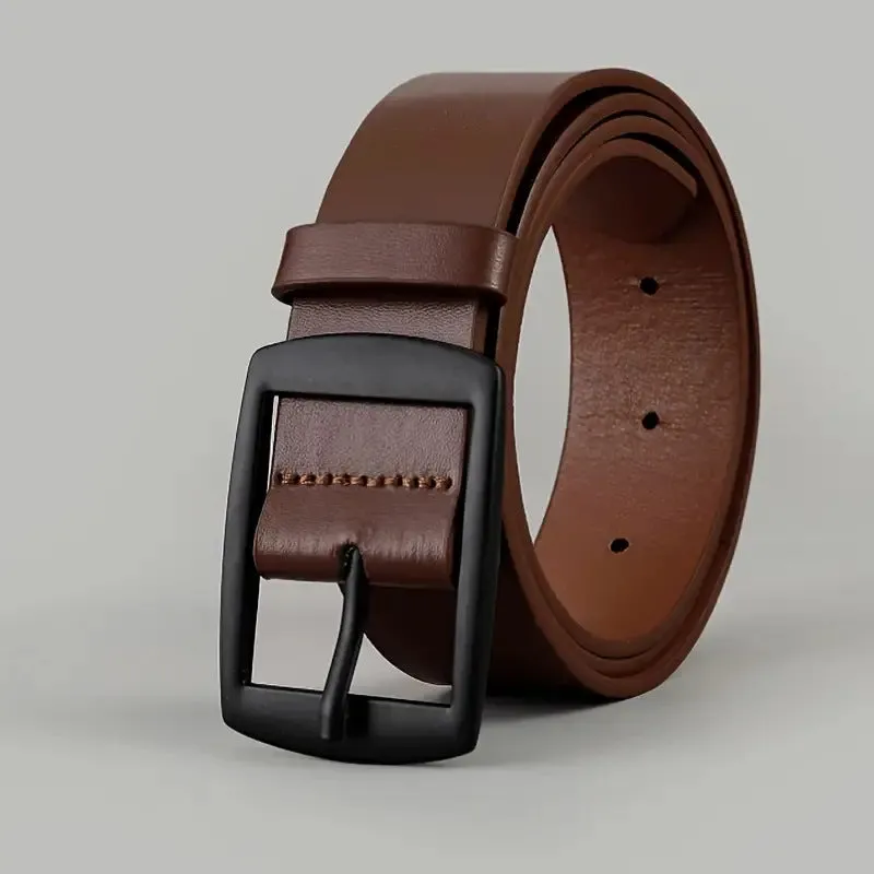Men business casual imitation leather belt with alloy buckle, 120cm length, black buttons