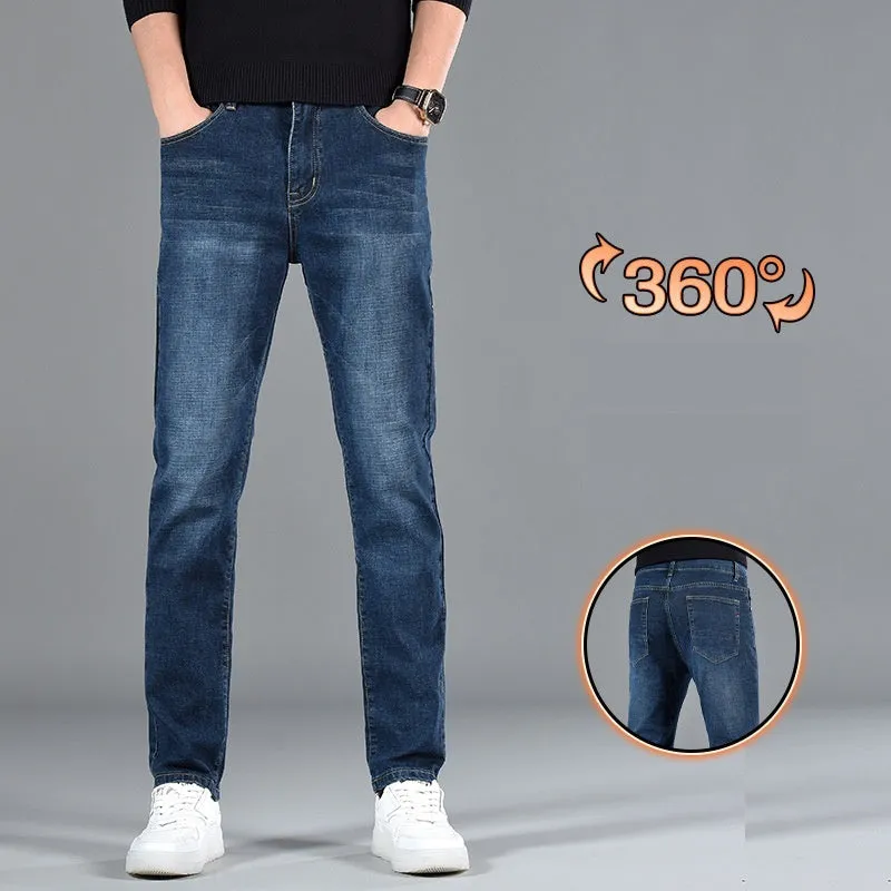 Men's slim fit youth casual straight-leg cotton jeans in black, mid waist, zipper fly, size 30