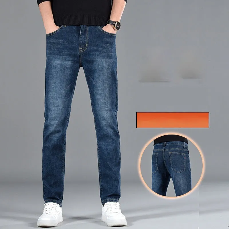 Men's slim fit youth casual straight-leg cotton jeans in black, mid waist, zipper fly, size 30
