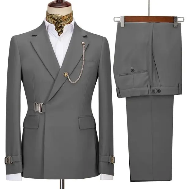 Men's fashion business casual suit in polyester, flat lapel collar, back vent, available in multiple colours
