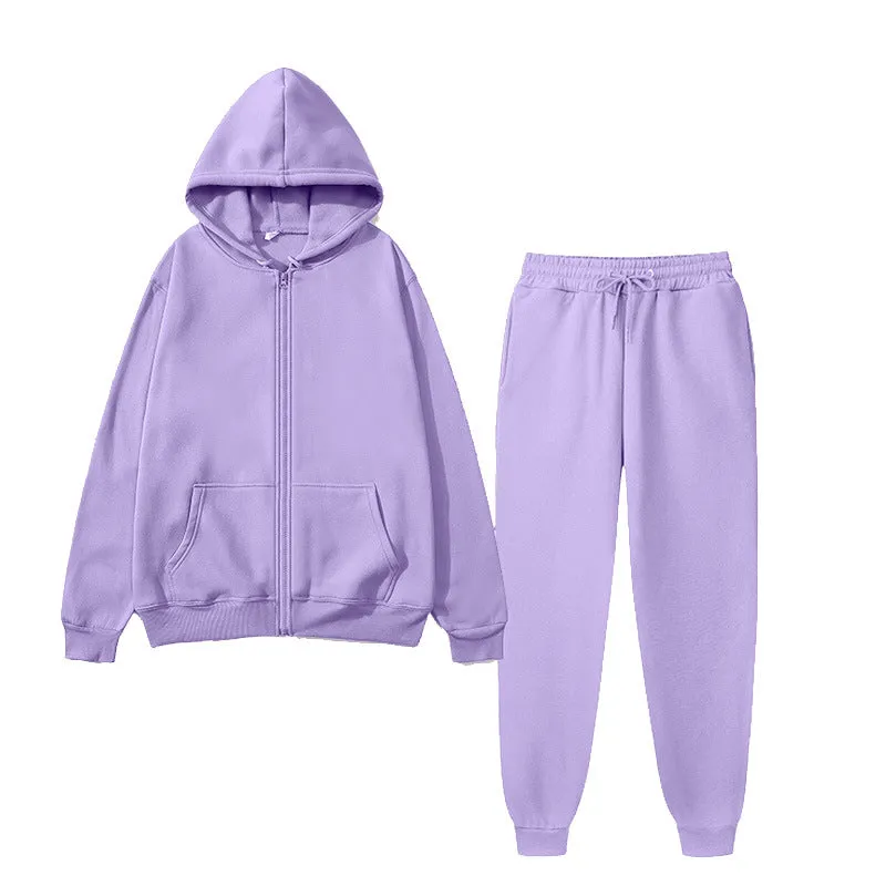 Men's solid colour sports fleece suit with long sleeve jacket and jogger pants in grey