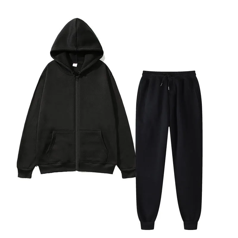 Men's solid colour sports fleece suit with long sleeve jacket and jogger pants in grey