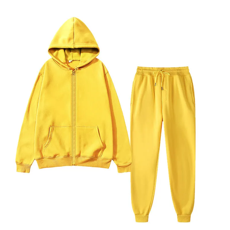 Men's solid colour sports fleece suit with long sleeve jacket and jogger pants in grey