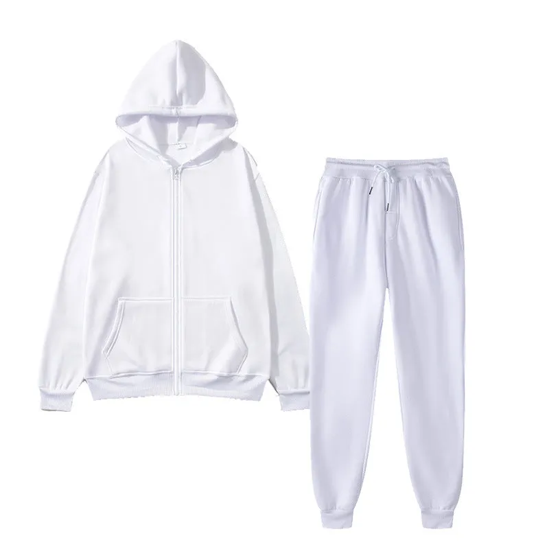 Men's solid colour sports fleece suit with long sleeve jacket and jogger pants in grey