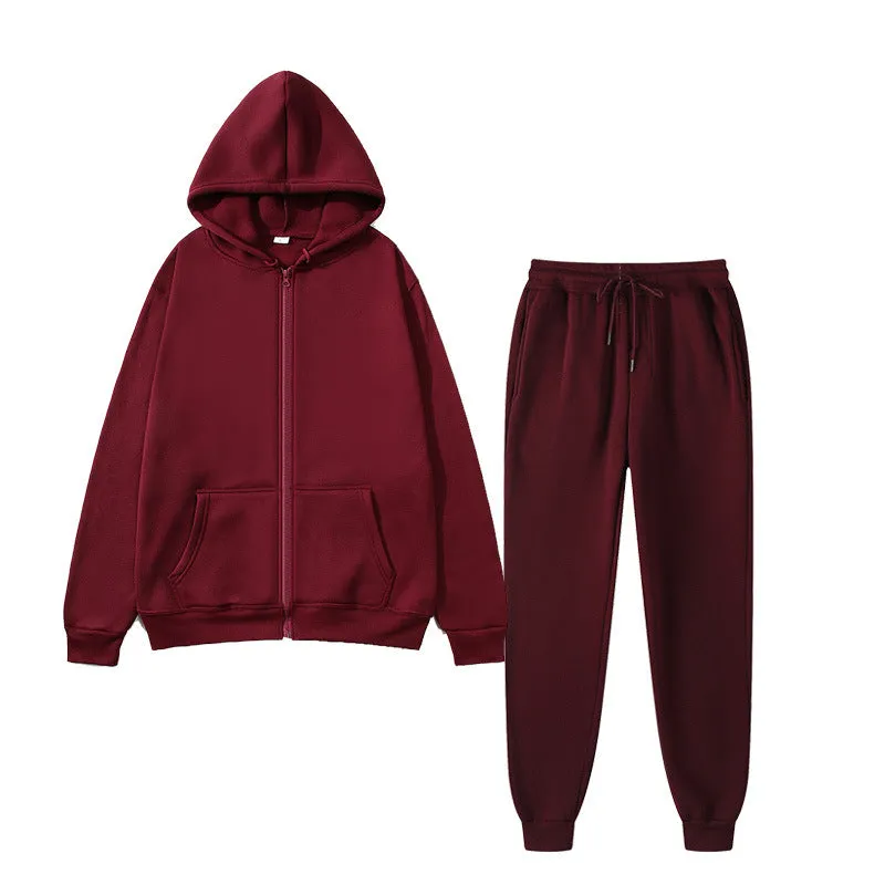 Men's solid colour sports fleece suit with long sleeve jacket and jogger pants in grey