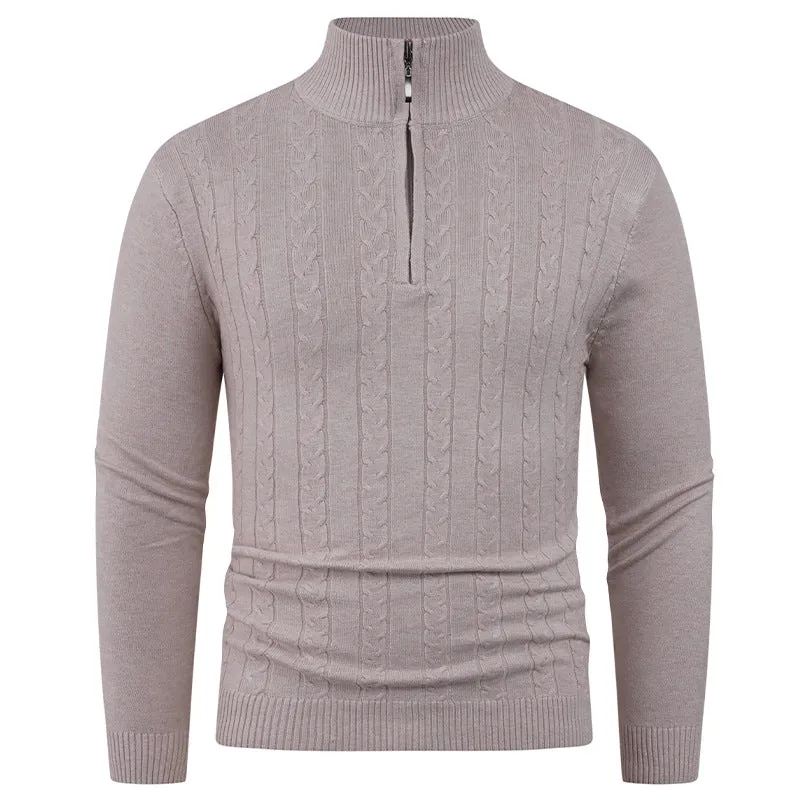 Men's casual pullover sweater in gray, long sleeve spandex blend, size M to 3XL, available in black brown gray khaki.