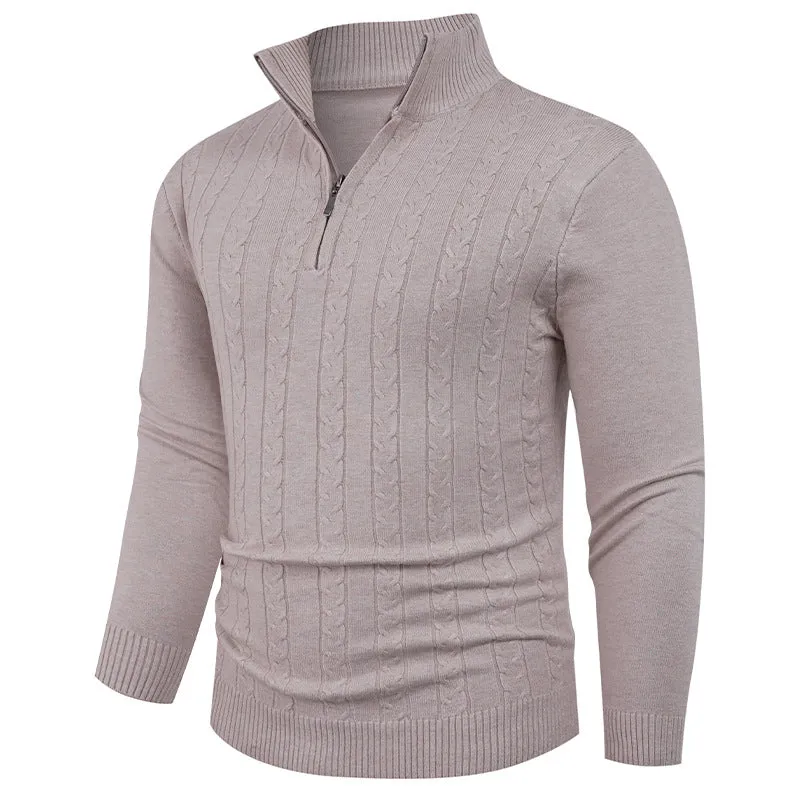 Men's casual pullover sweater in gray, long sleeve spandex blend, size M to 3XL, available in black brown gray khaki.