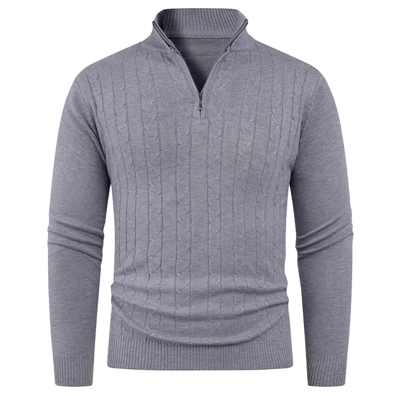 Men's casual pullover sweater in gray, long sleeve spandex blend, size M to 3XL, available in black brown gray khaki.