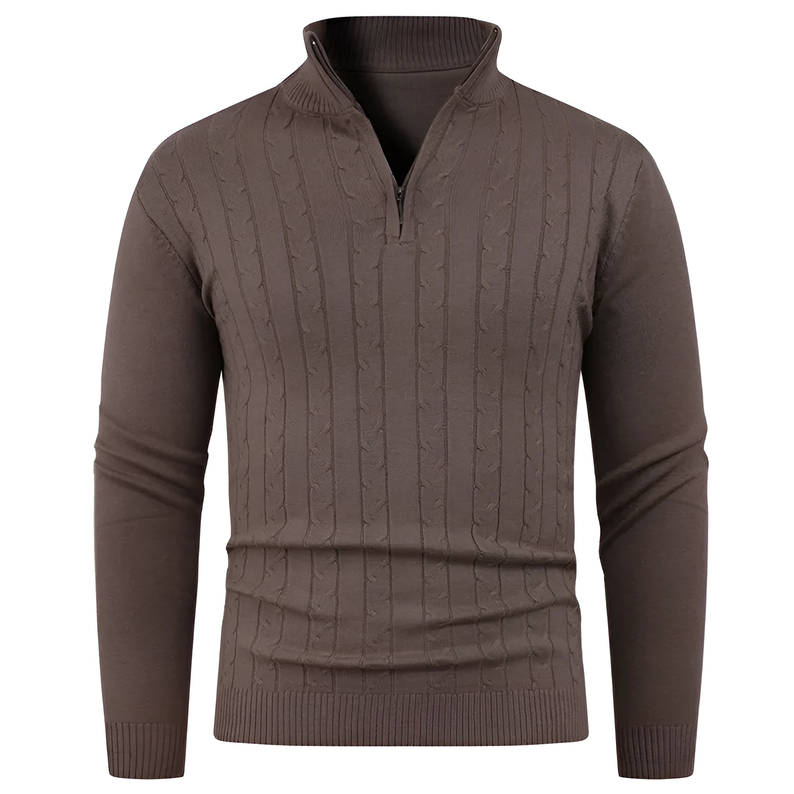 Men's casual pullover sweater in gray, long sleeve spandex blend, size M to 3XL, available in black brown gray khaki.