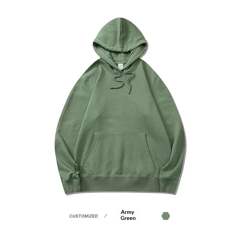 Men's loose fit cotton hooded pullover sweatshirt in beige with front 3D patch pocket, solid colour long sleeve top for daily wear
