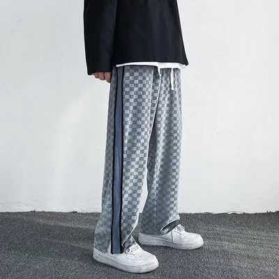 Falling Sense straight loose fit wide leg casual polyester trousers in grey, front view